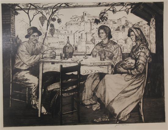 Job Nixon (1891-1938), 3 etchings, Una Trattoria 1928,  Subiaco 1926 and Madonna in the Wall, Subiaco